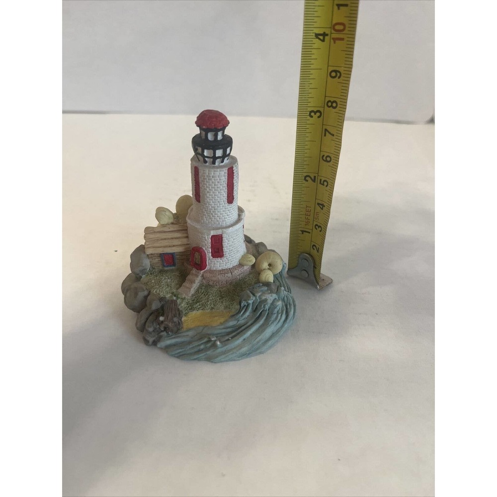 Lighthouse On The Shore With Seashells Waves Crashing Figurine 3” Ceramic